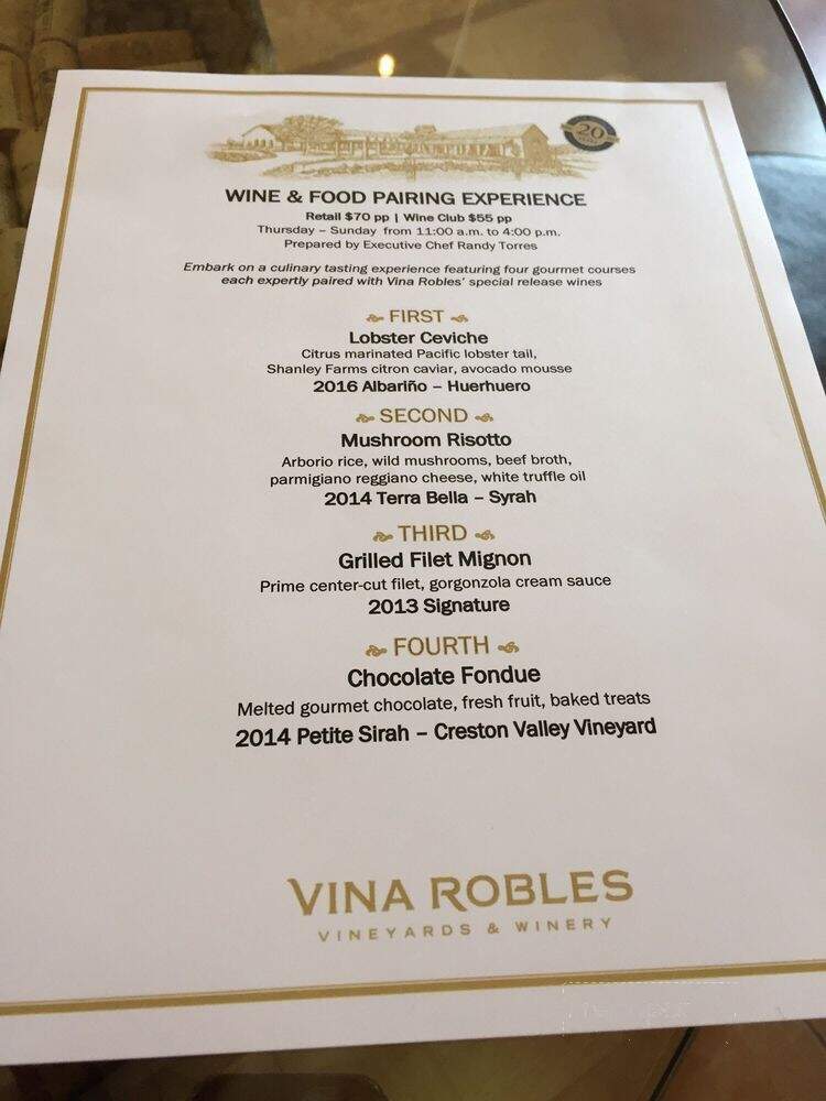 Vina Robles Winery - Paso Robles, CA menu_pic