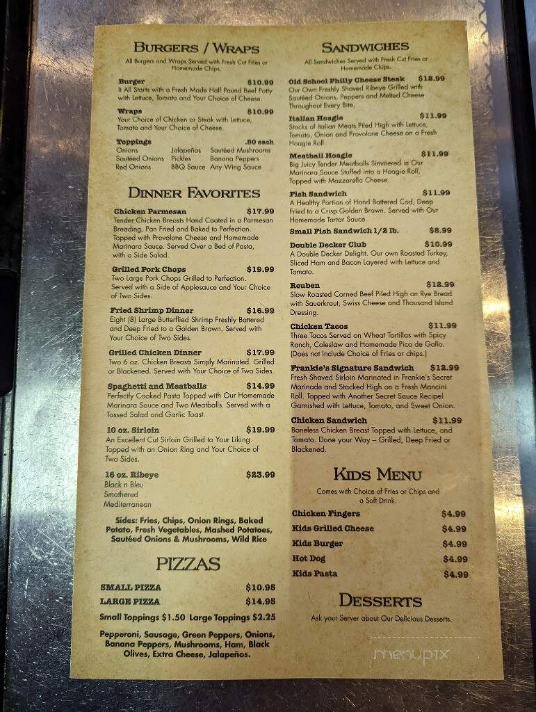 Frankie I's Bar and Grill - Washington, PA menu_pic