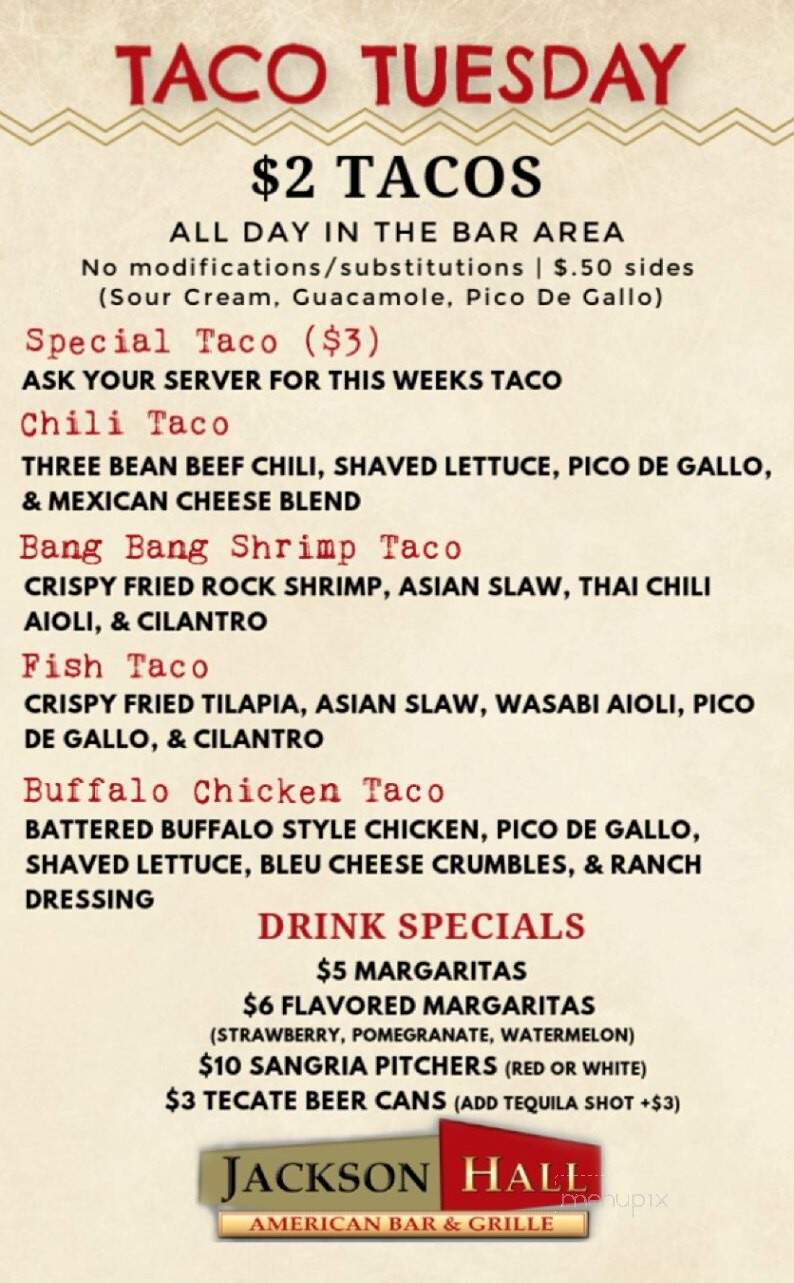 Jackson Hall - East Islip, NY menu_pic