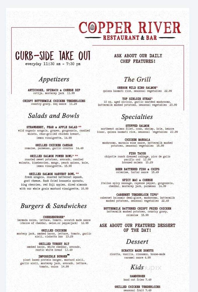 Copper River Restaurant - Hillsboro, OR menu_pic