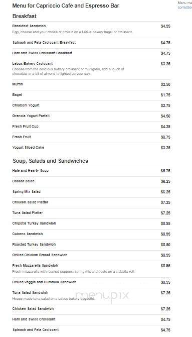 Capriccio Cafe and Espresso Bar at Wills Eye Hospital - Philadelphia, PA menu_pic
