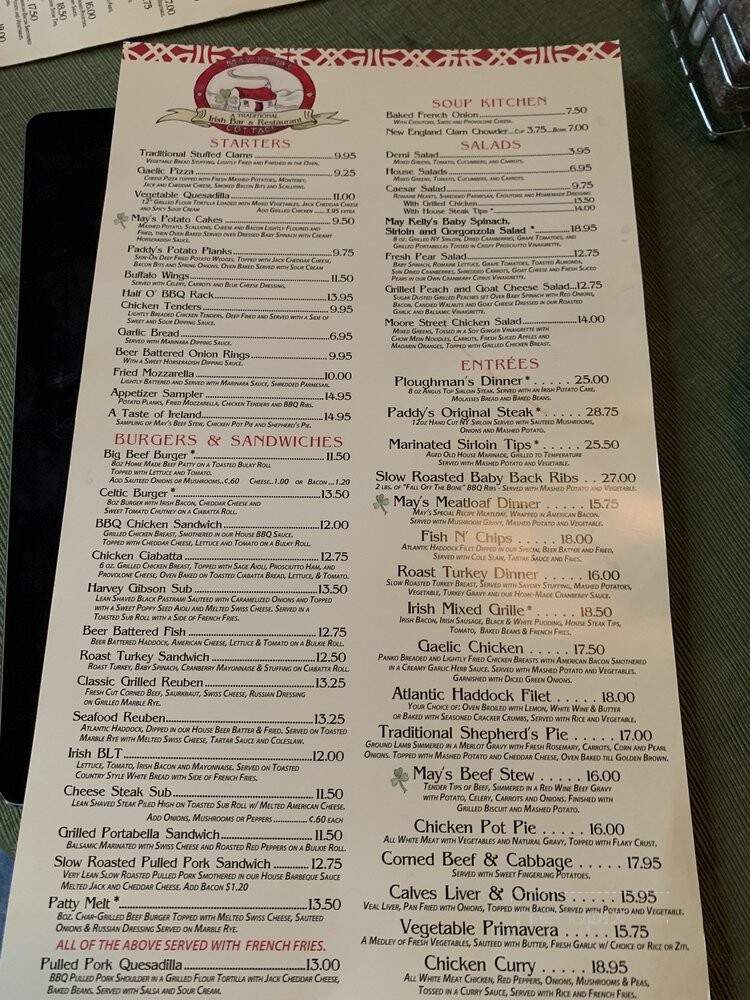May Kelly's Irish Restaurant - North Conway, NH menu_pic
