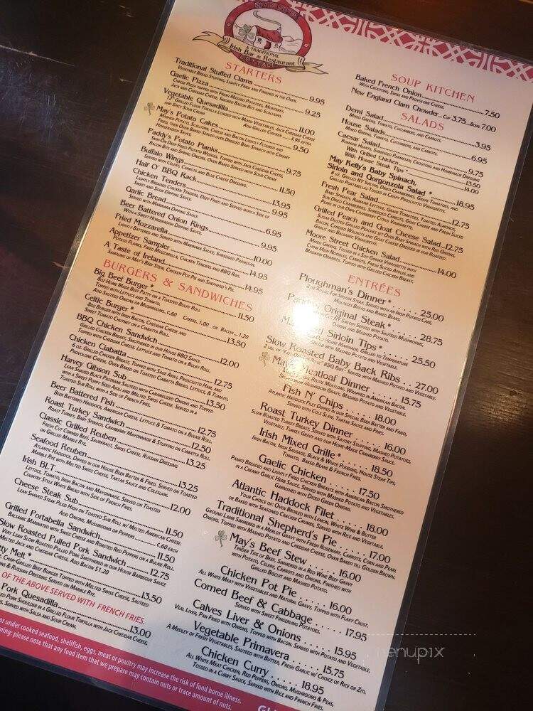 May Kelly's Irish Restaurant - North Conway, NH menu_pic