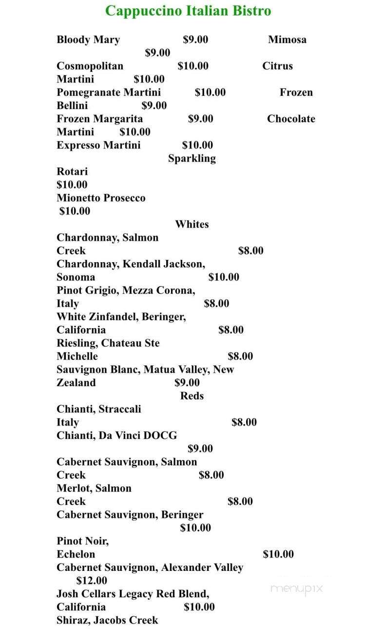 Cappuccino Italian Bistro - Richardson, TX menu_pic
