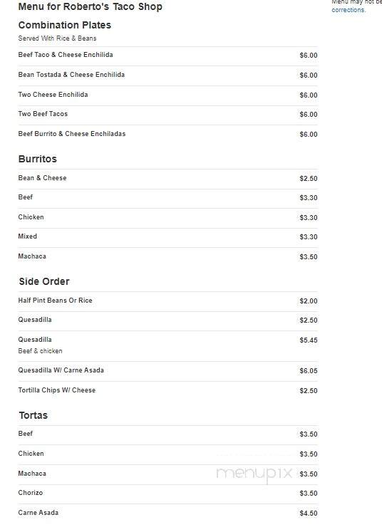 Roberto's Taco Shop - Hialeah, FL menu_pic