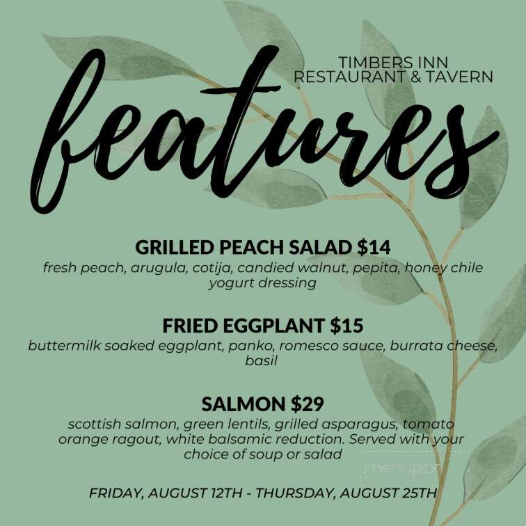 Timbers Inn Restaurant & Tavern - Rockford, MI menu_pic