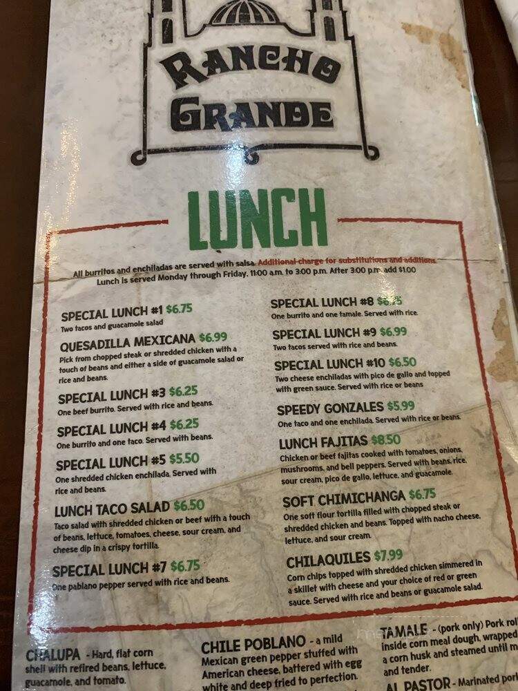 Rancho Grande Mexican Restaurant - Southaven, MS menu_pic