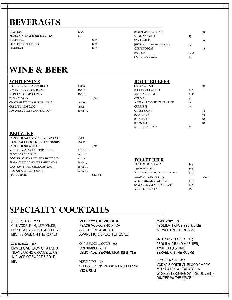 Emmet's Kitchen & Tap - Fayette, MO menu_pic