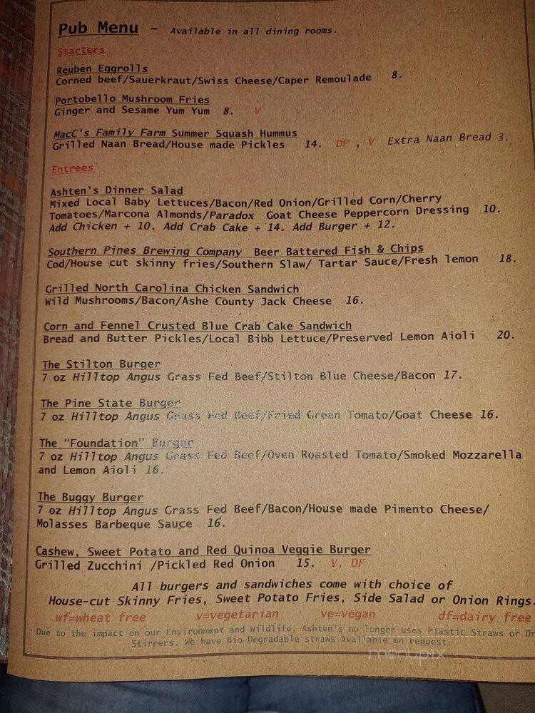 Ashten's Restaurant - Southern Pines, NC menu_pic