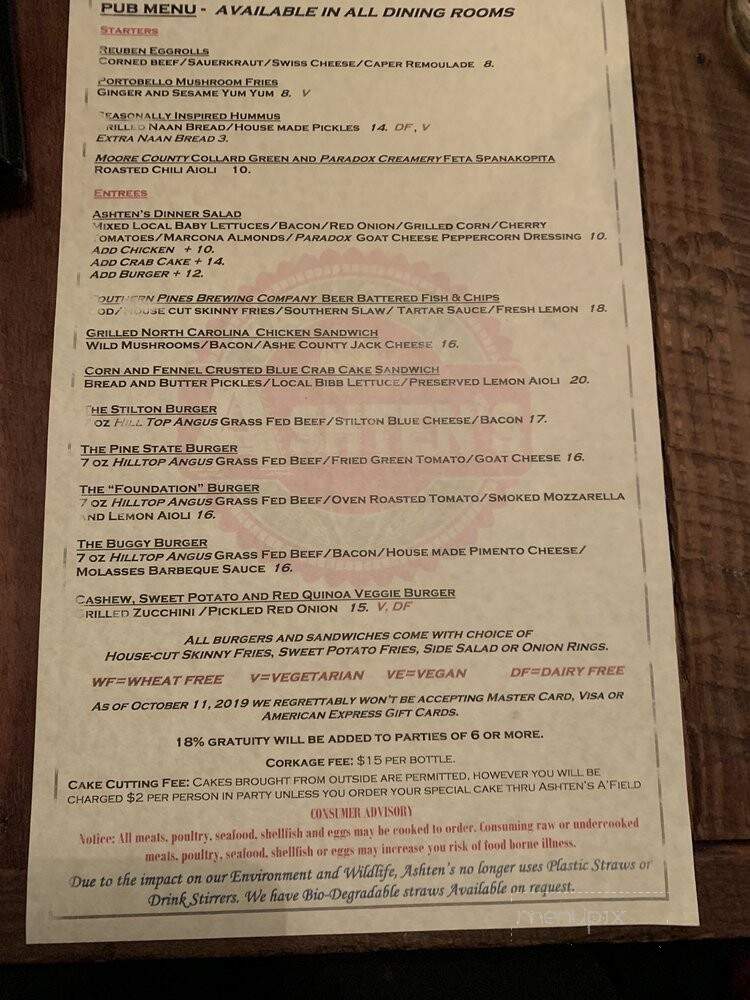 Ashten's Restaurant - Southern Pines, NC menu_pic