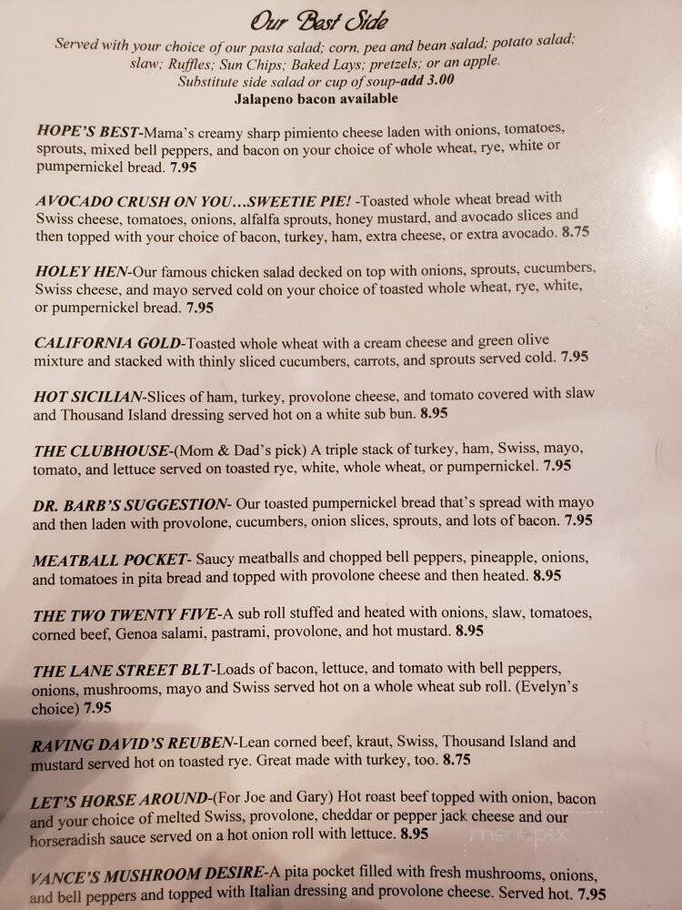 Side Street Restaurant - Raleigh, NC menu_pic