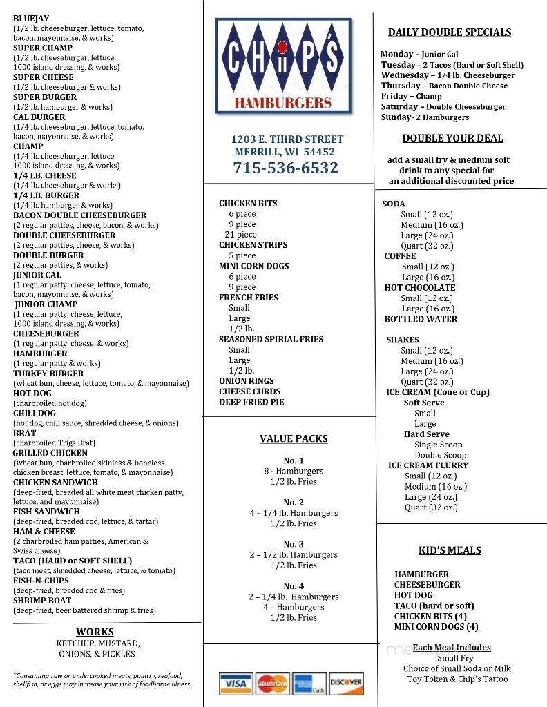 Chip's Hamburgers - Merrill, WI menu_pic