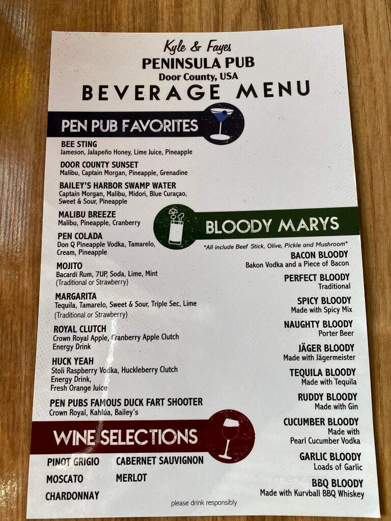 Peninsula Pub - Baileys Harbor, WI menu_pic