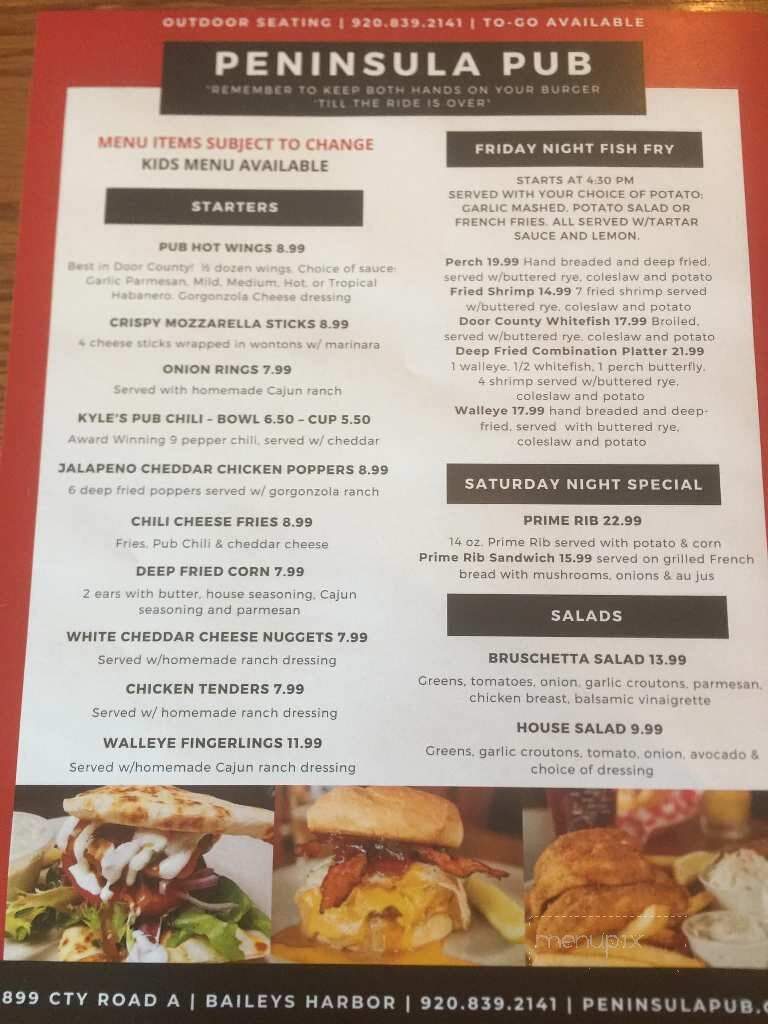 Peninsula Pub - Baileys Harbor, WI menu_pic