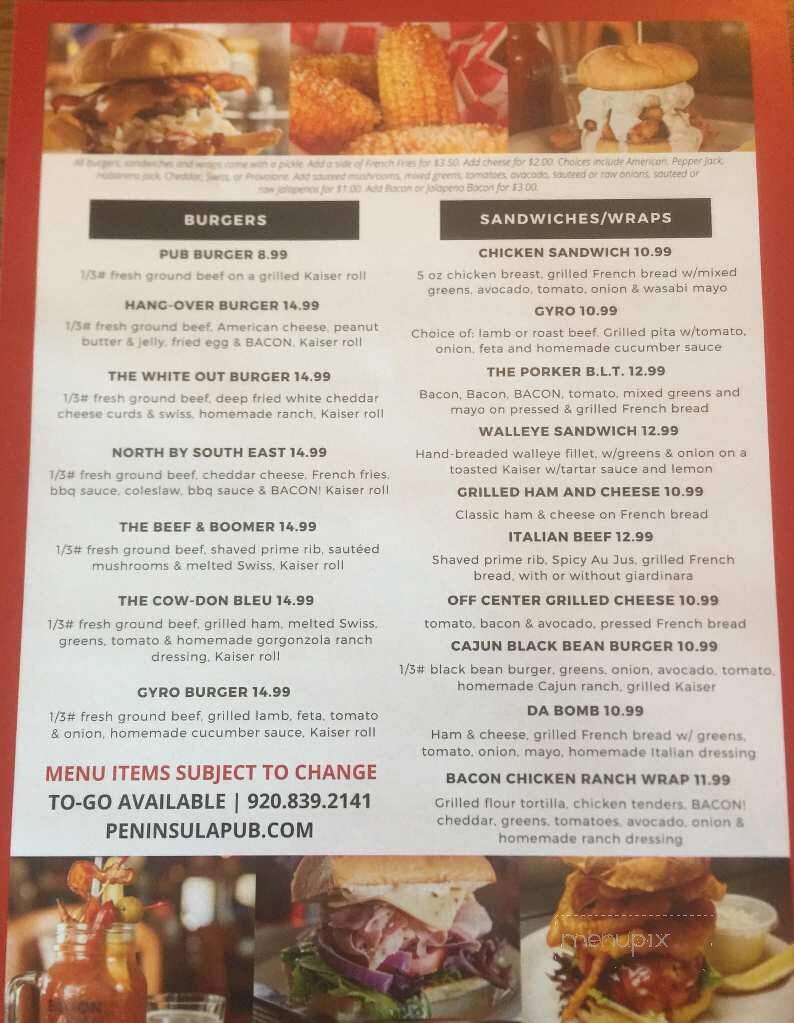 Peninsula Pub - Baileys Harbor, WI menu_pic