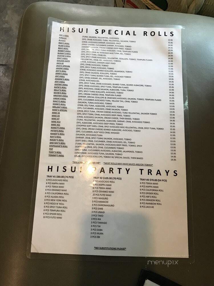 Hisui Japanese Restaurant - Vacaville, CA menu_pic