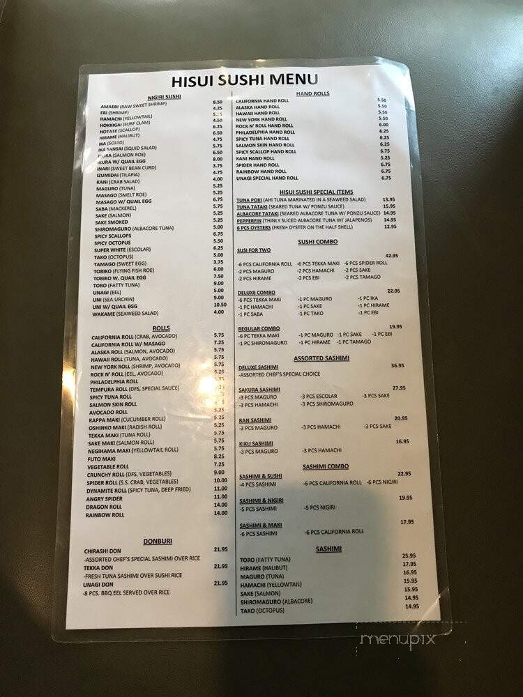 Hisui Japanese Restaurant - Vacaville, CA menu_pic