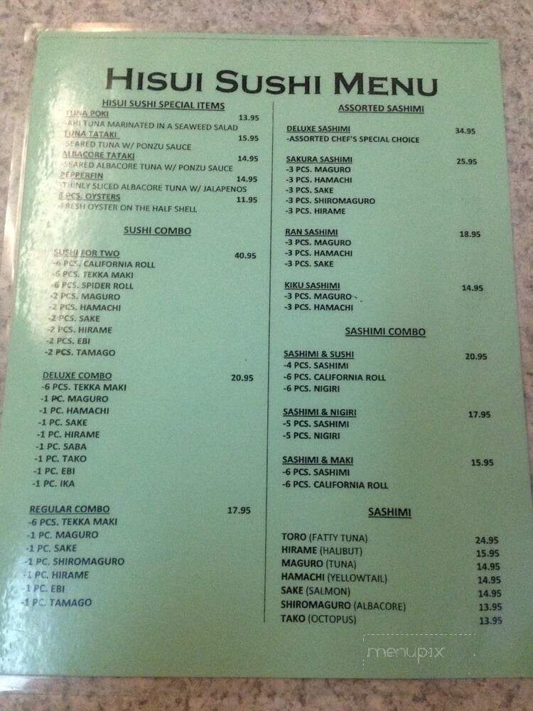 Hisui Japanese Restaurant - Vacaville, CA menu_pic