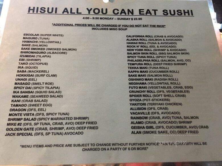 Hisui Japanese Restaurant - Vacaville, CA menu_pic
