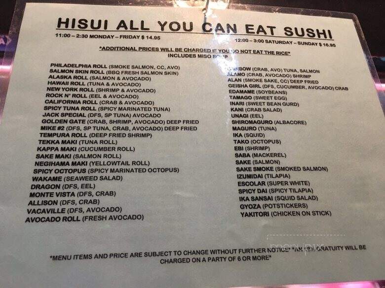 Hisui Japanese Restaurant - Vacaville, CA menu_pic