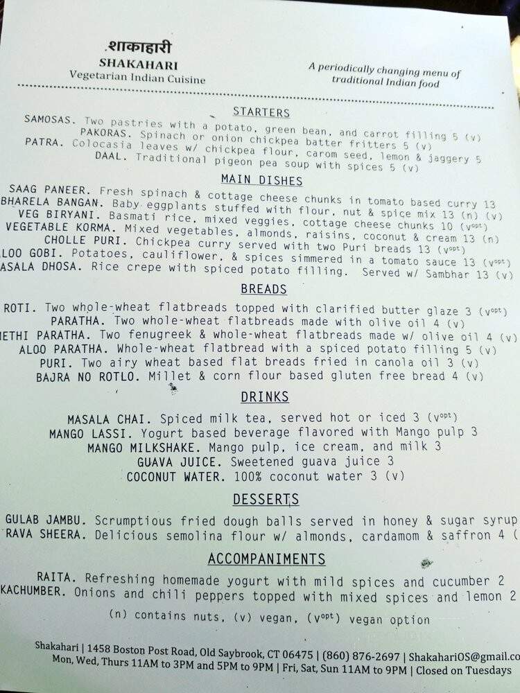 Shakahari - Old Saybrook, CT menu_pic