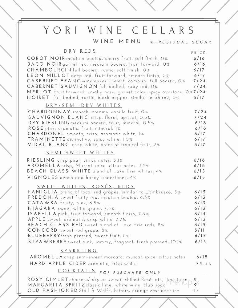 Yori Wine Cellars - North East, PA menu_pic