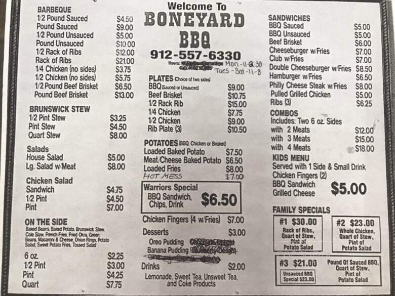 Boneyard BBQ - Reidsville, GA menu_pic