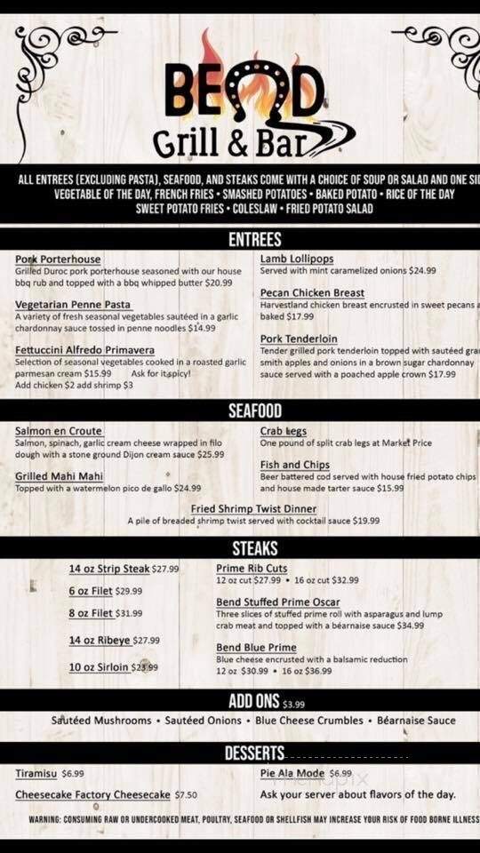 Bend Grill and Bar - Lake Ozark, MO menu_pic