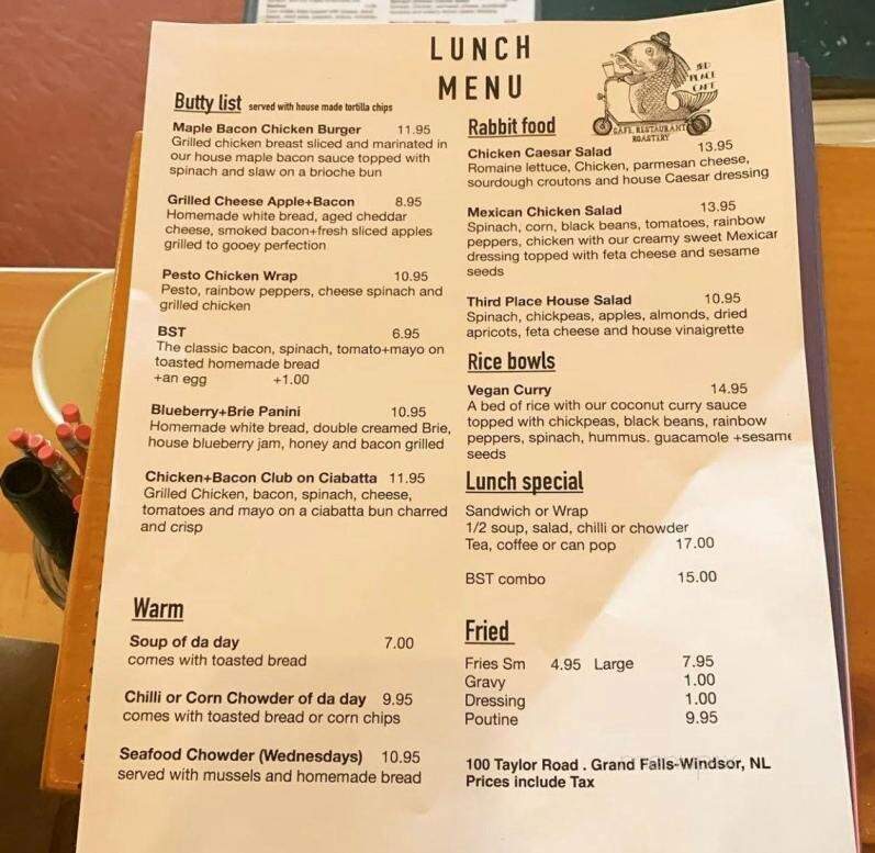 The Third Place - Grand Falls-Windsor, NL menu_pic