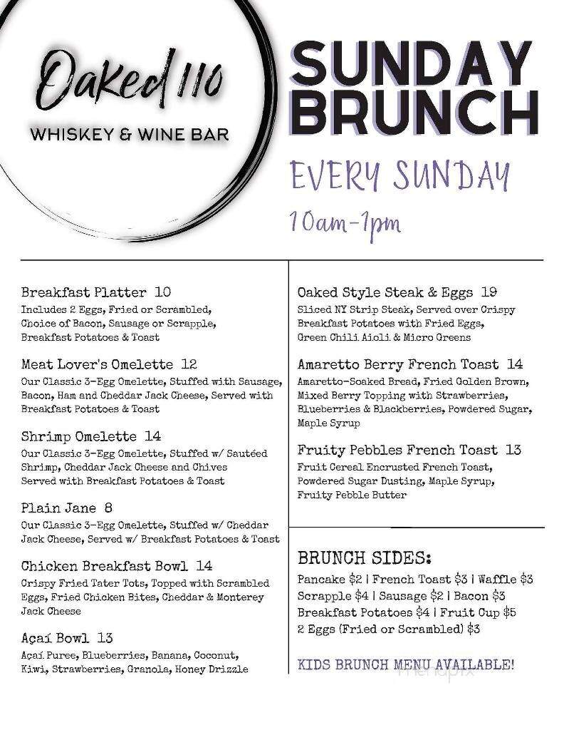 Oaked 110 Whiskey & Wine Bar - Snow Hill, MD menu_pic