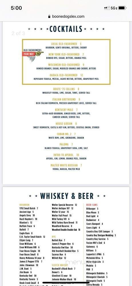Boonedogs - Lexington, KY menu_pic