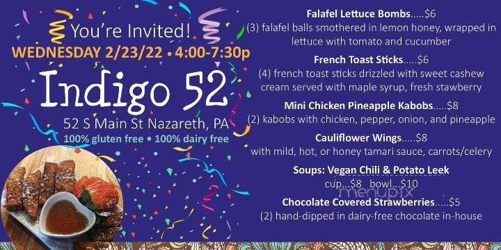 Indigo 52 - Nazareth, PA menu_pic