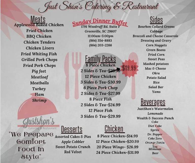Justshon's Catering and Restaurant - Greenville, SC menu_pic