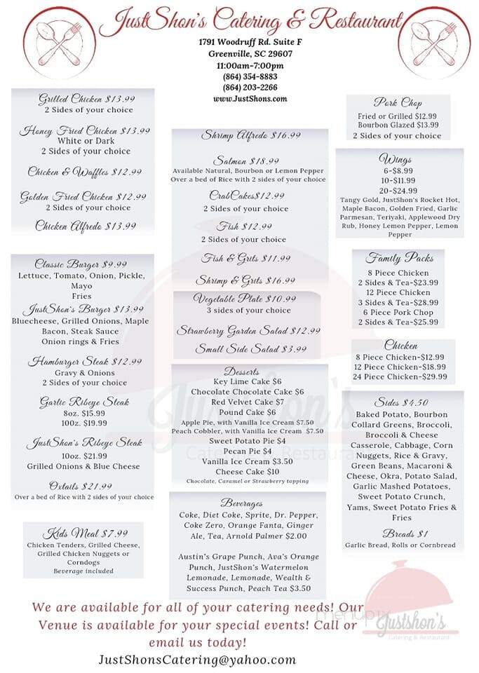 Justshon's Catering and Restaurant - Greenville, SC menu_pic