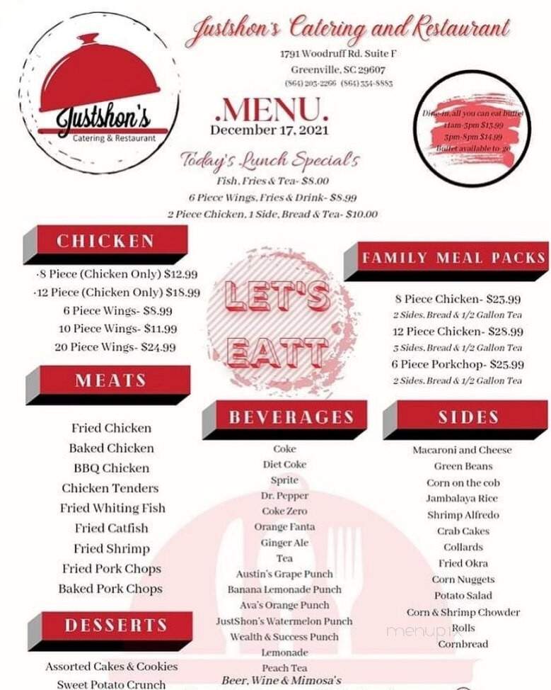 Justshon's Catering and Restaurant - Greenville, SC menu_pic