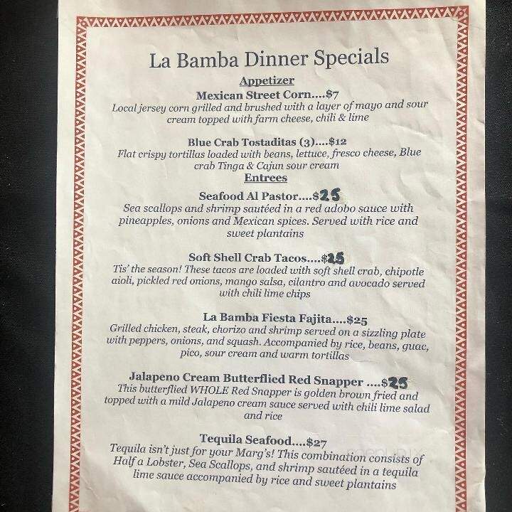 La Bamba - Long Beach Township, NJ menu_pic