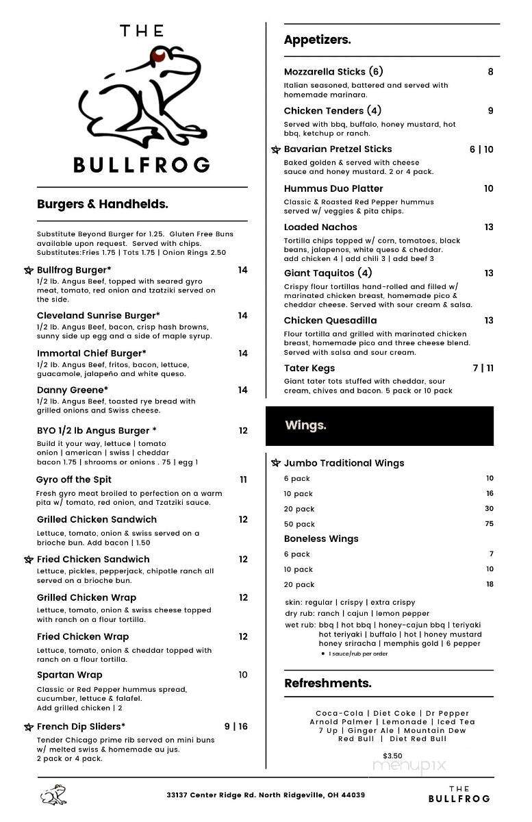 Bullfrogs Sports Cafe - North Ridgeville, OH menu_pic