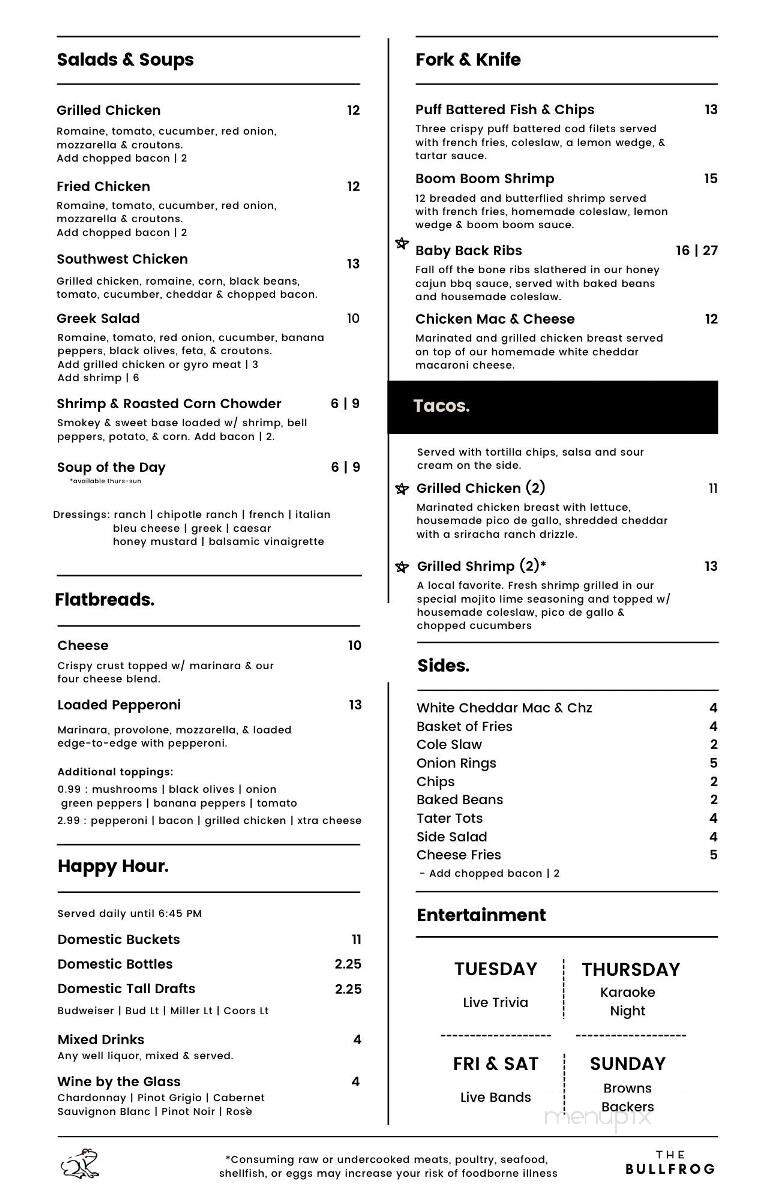 Bullfrogs Sports Cafe - North Ridgeville, OH menu_pic