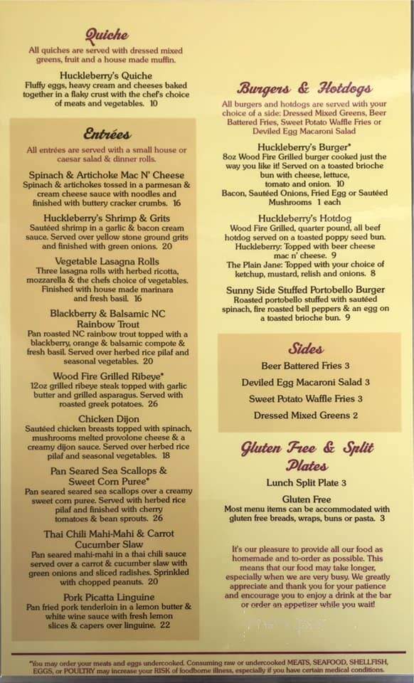 Huckleberrys Tryon - Tryon, NC menu_pic