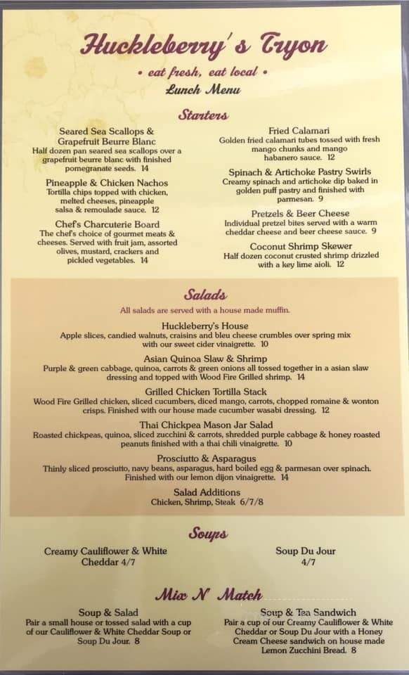 Huckleberrys Tryon - Tryon, NC menu_pic