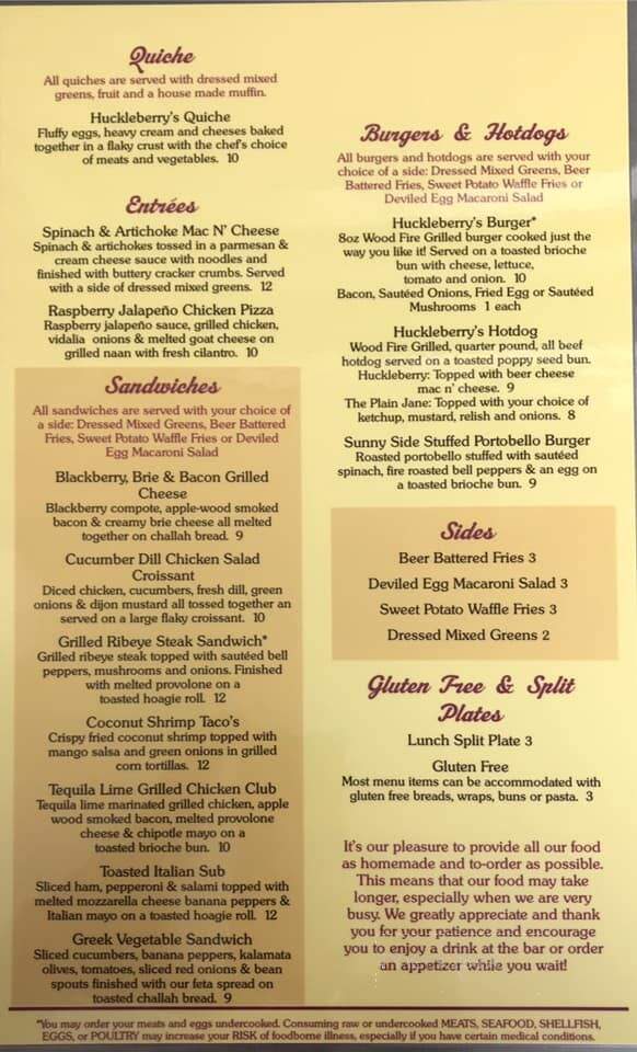 Huckleberrys Tryon - Tryon, NC menu_pic