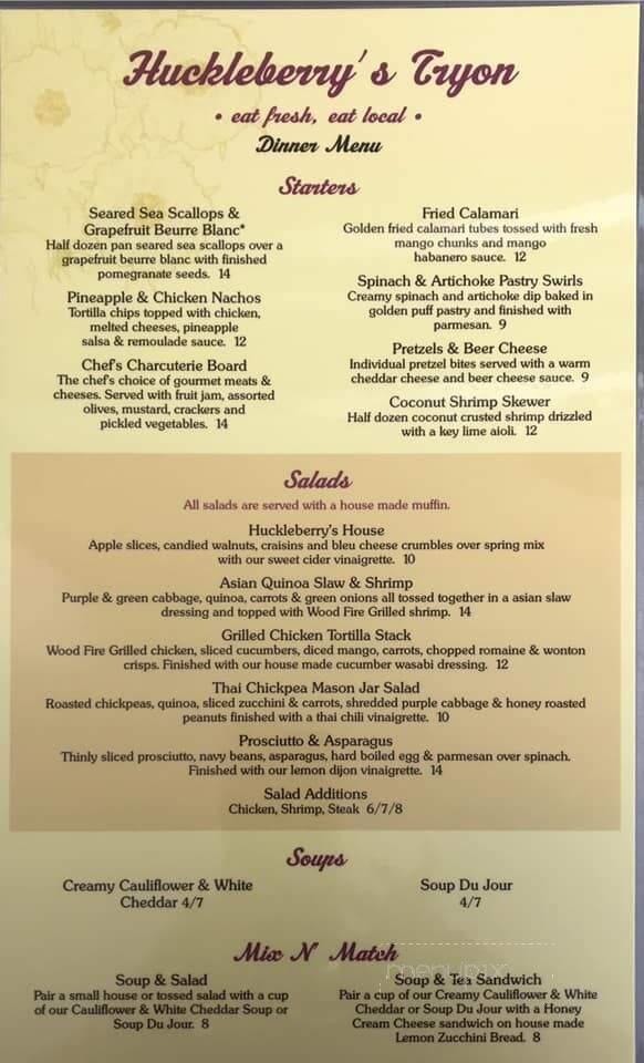 Huckleberrys Tryon - Tryon, NC menu_pic