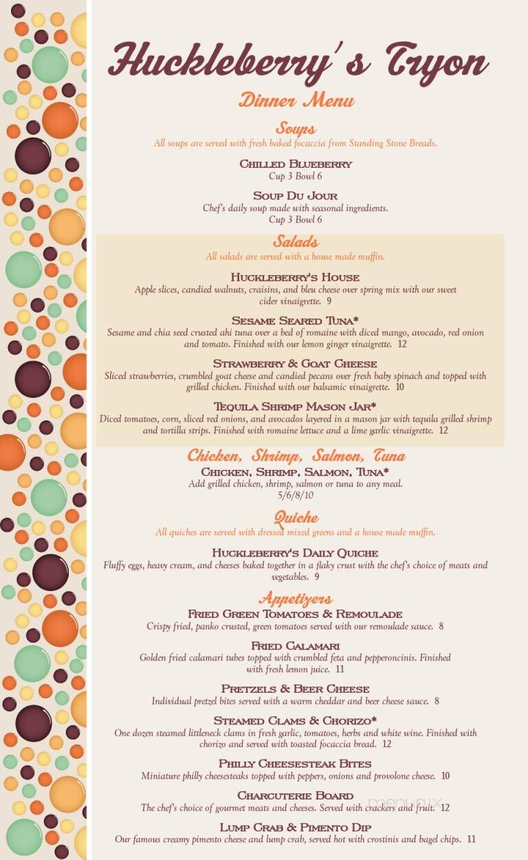 Huckleberrys Tryon - Tryon, NC menu_pic