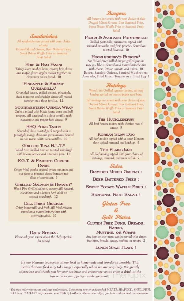 Huckleberrys Tryon - Tryon, NC menu_pic