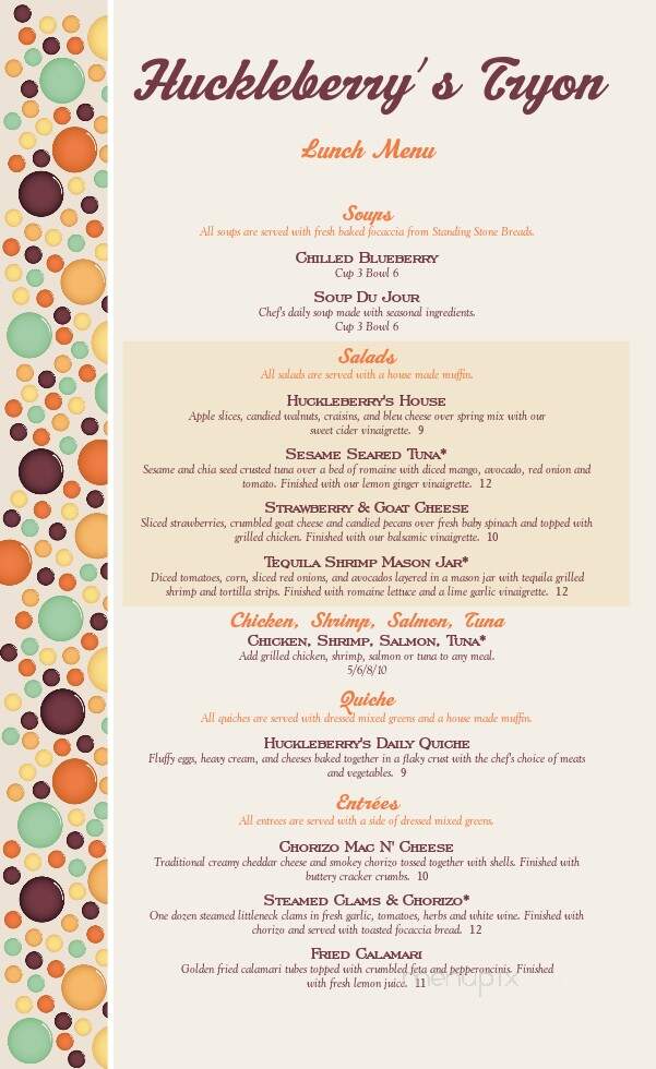 Huckleberrys Tryon - Tryon, NC menu_pic