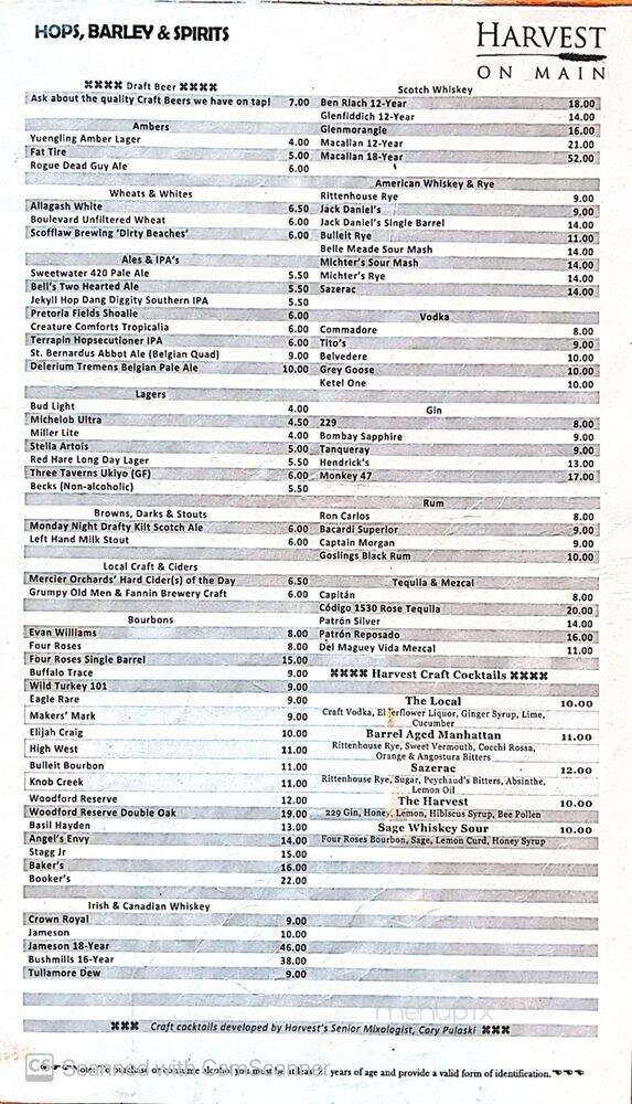 Harvest on Main - Blue Ridge, GA menu_pic