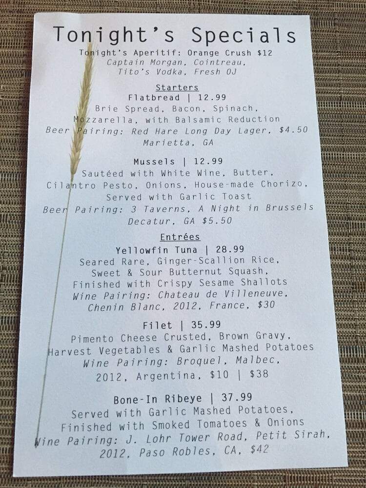 Harvest on Main - Blue Ridge, GA menu_pic