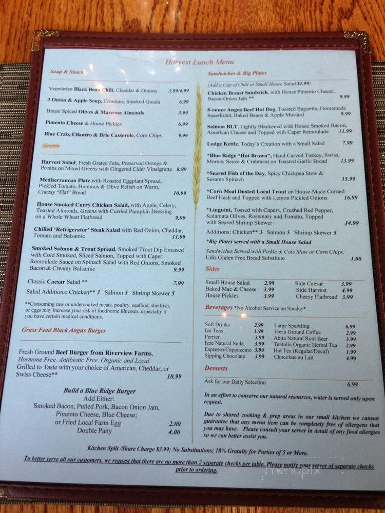 Harvest on Main - Blue Ridge, GA menu_pic