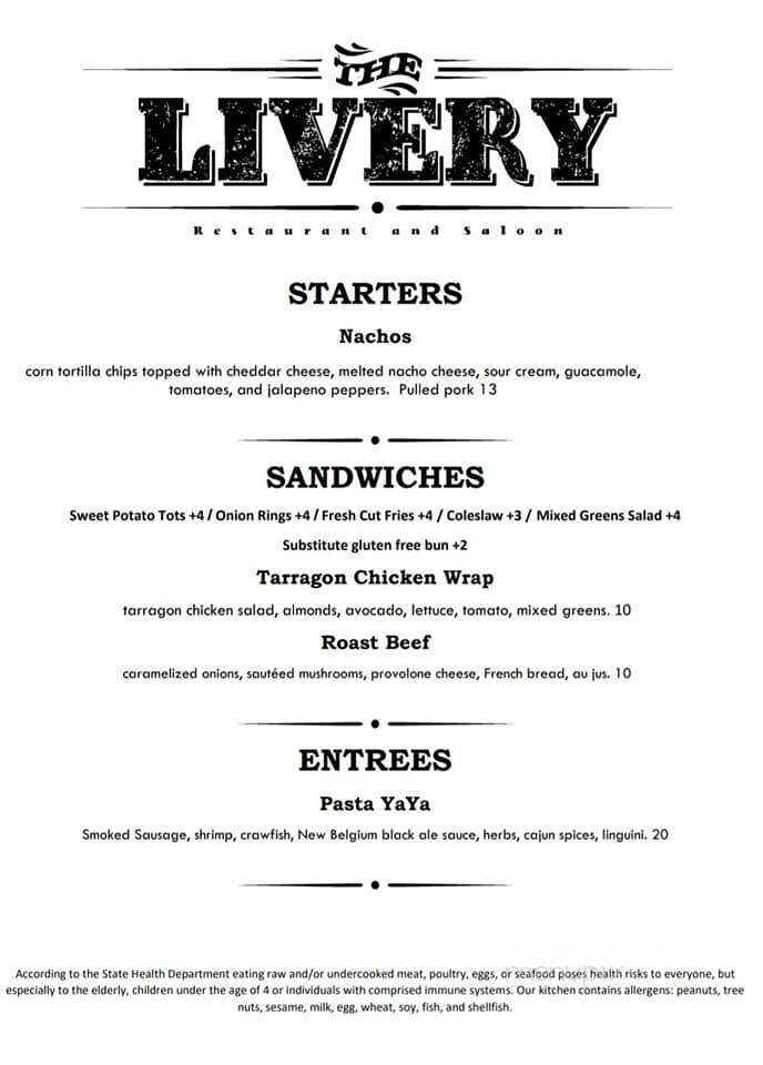 The Livery - Eau Claire, WI menu_pic