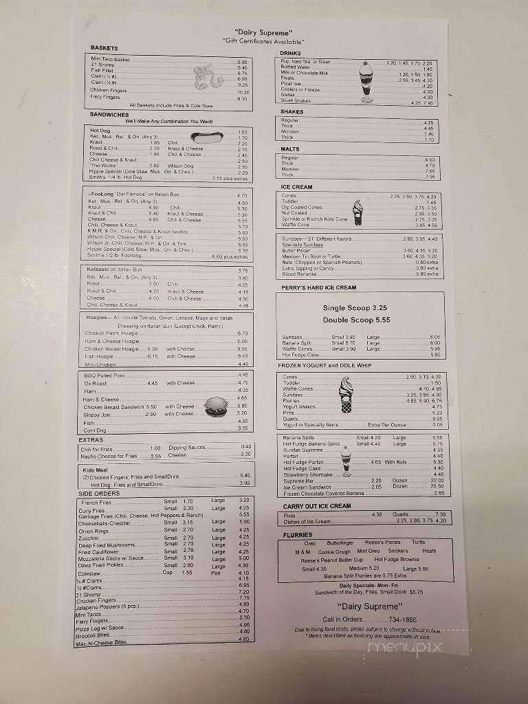 Dairy Supreme - Edinboro, PA menu_pic